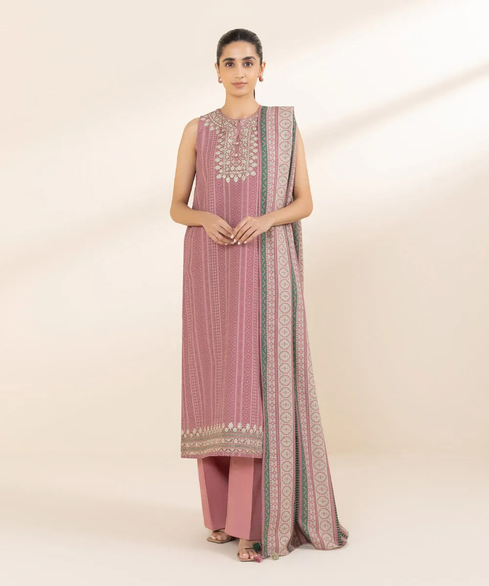 3 Piece - Embroidered Light Khaddar Suit