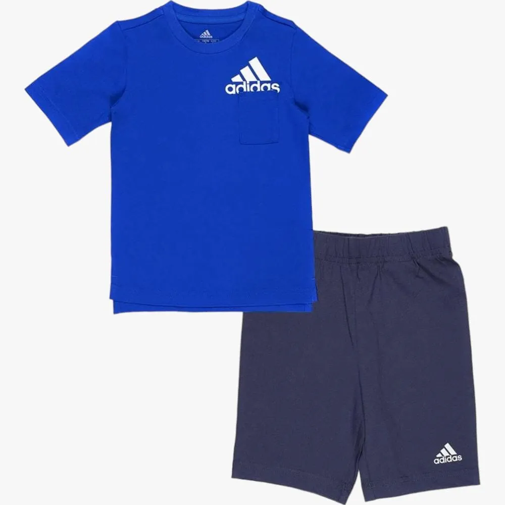 adidas Boys 2Pc Suit Blue Tee Shirt And Short