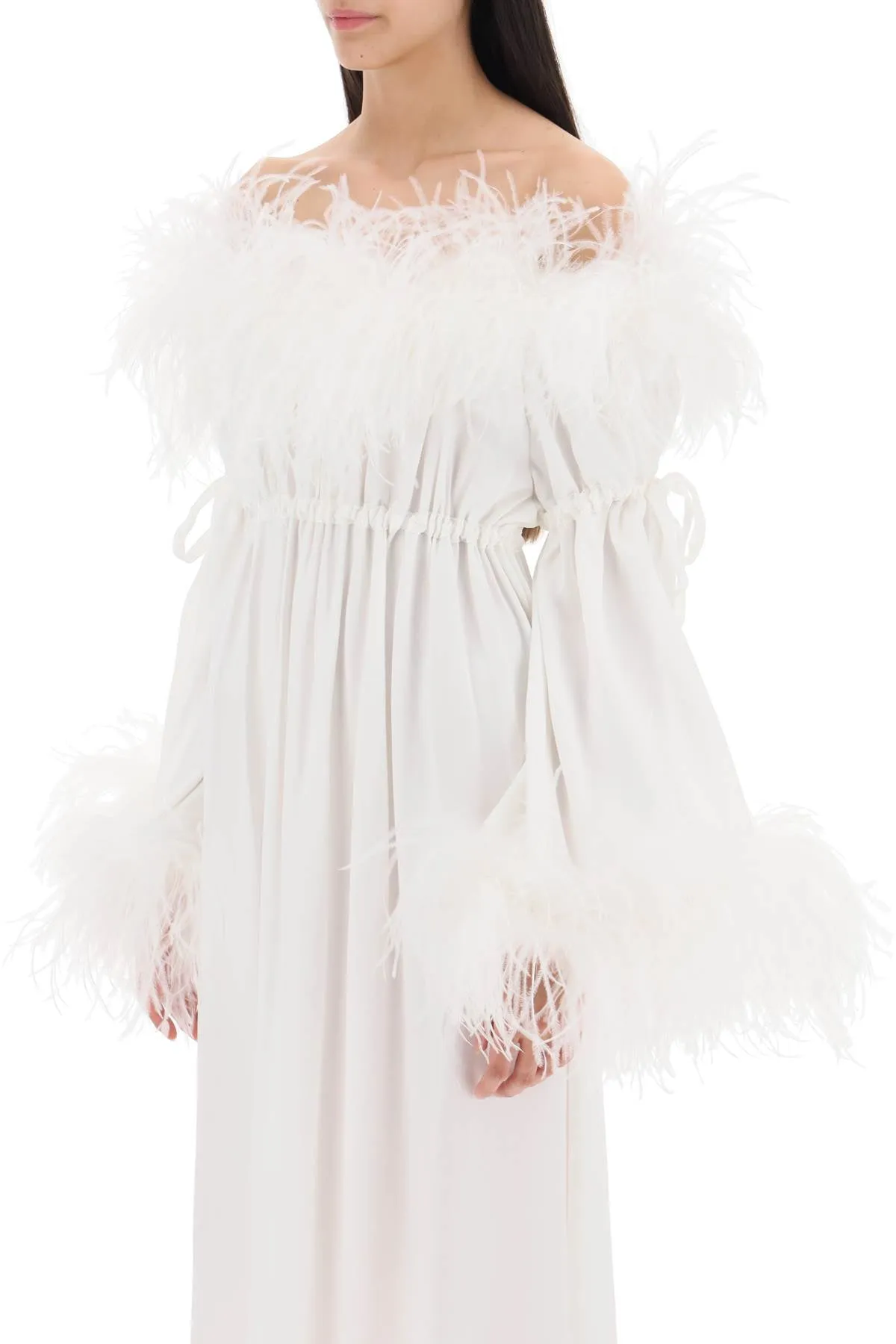 Art dealer 'bettina' maxi dress in satin with feathers