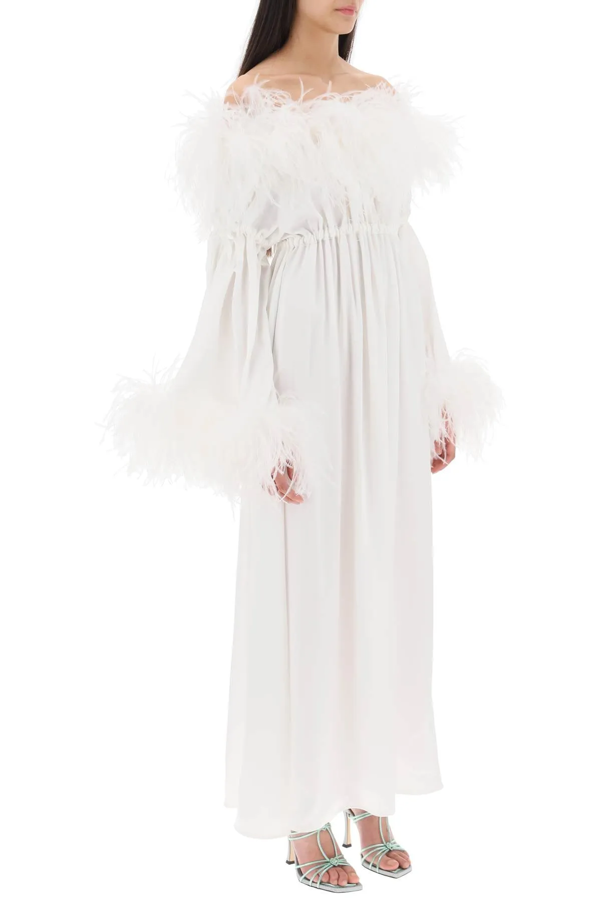 Art dealer 'bettina' maxi dress in satin with feathers