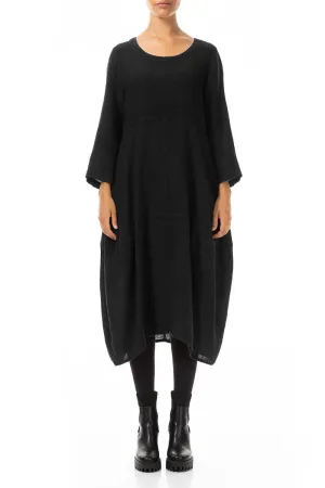 Balloon Black Mélange Linen Dress