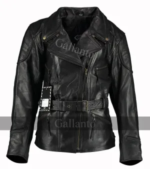 Black Demi Womens Long Leather Biker Jacket