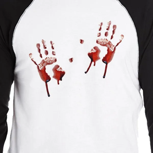 Bloody Handprints Mens Black And White Baseball Shirt