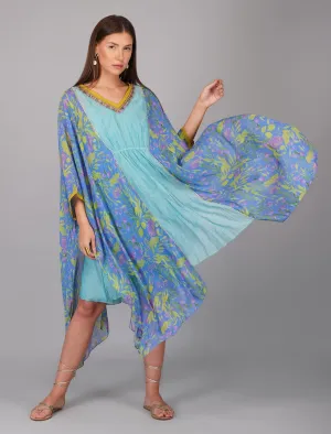 Blue Chanderi Printed Kaftan