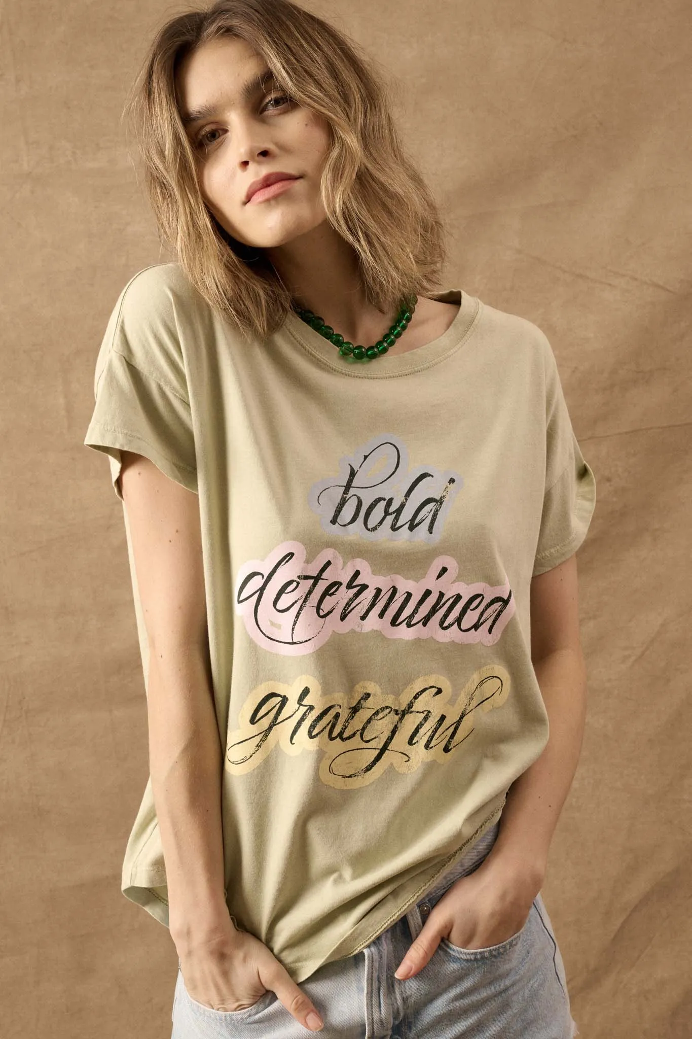 Bold Determined Grateful Vintage-Wash Graphic Tee