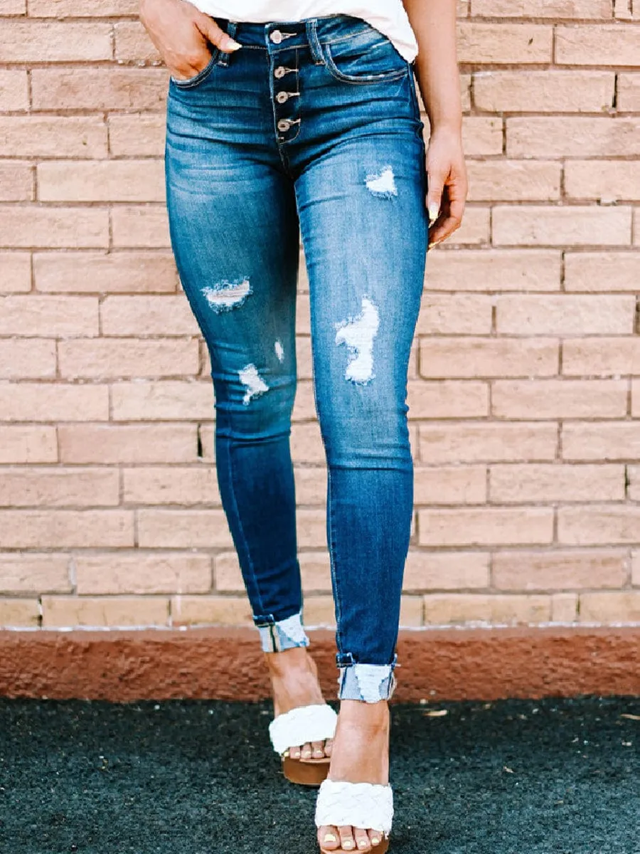 Boyfriend Fit Distressed Jeans