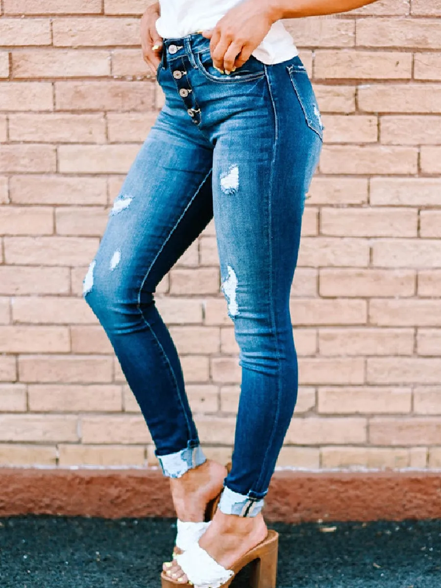 Boyfriend Fit Distressed Jeans