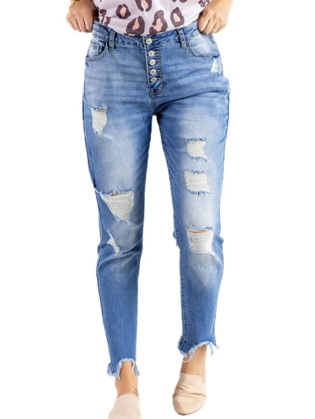 Boyfriend Fit Distressed Jeans