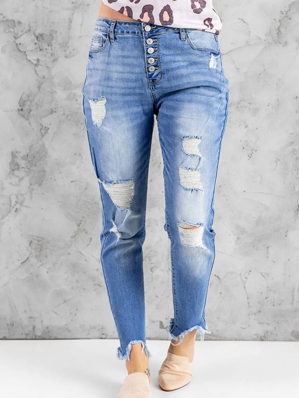 Boyfriend Fit Distressed Jeans