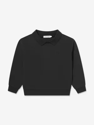 Calvin Klein Boys Polo Collar Monogram Sweatshirt in Black