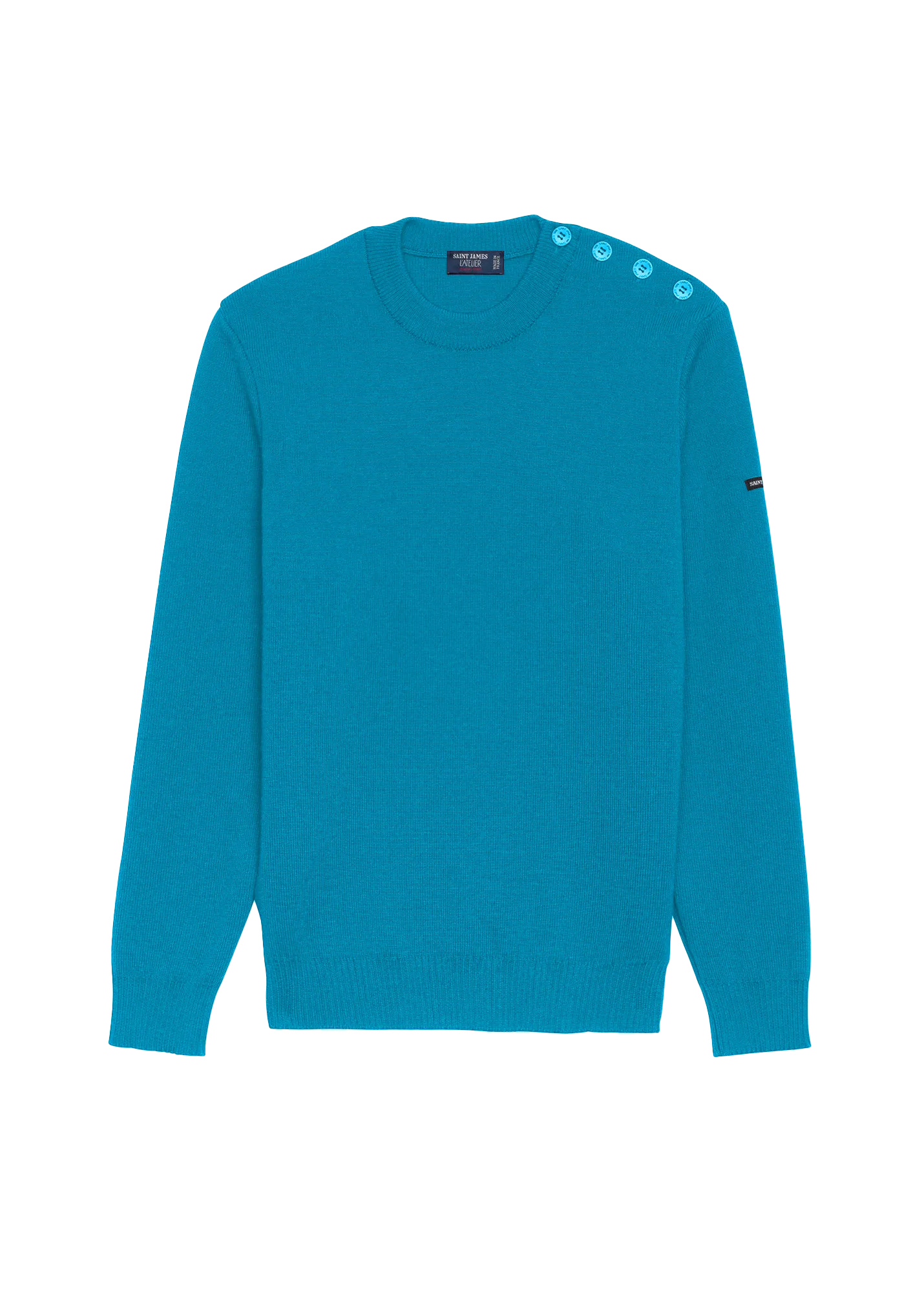 CANCALE - Wool Fisherman Sweater with Button Shoulder | Loose Fit (ELECTRIC BLUE POP / ELECTRIC BLUE)