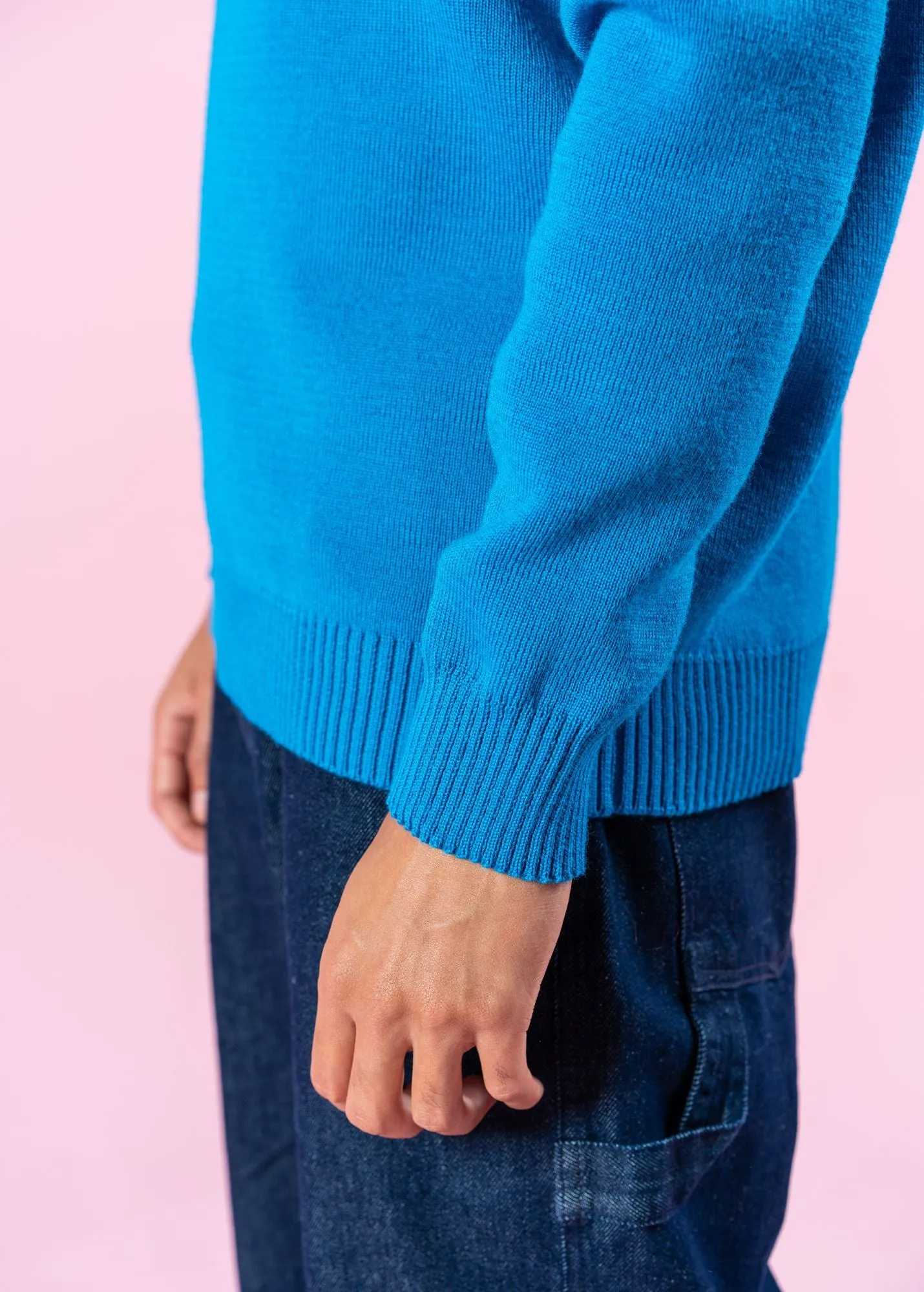 CANCALE - Wool Fisherman Sweater with Button Shoulder | Loose Fit (ELECTRIC BLUE POP / ELECTRIC BLUE)