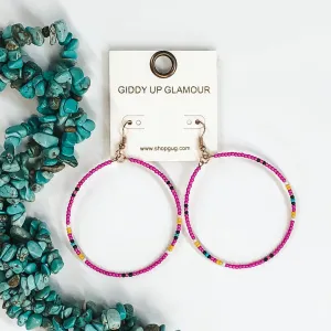 Circle Beaded Dangle Earrings in Fuchsia