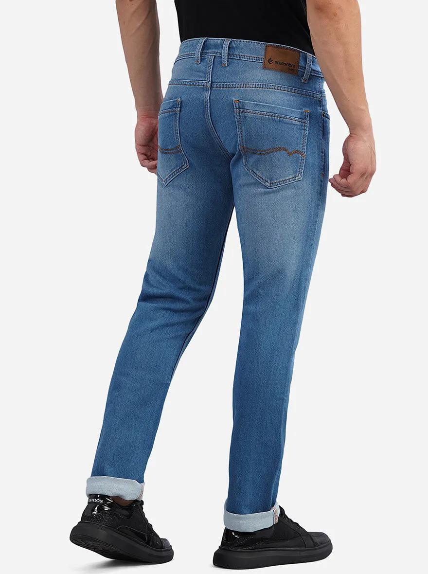 Cloud Blue Washed Straight Fit Jeans | Greenfibre