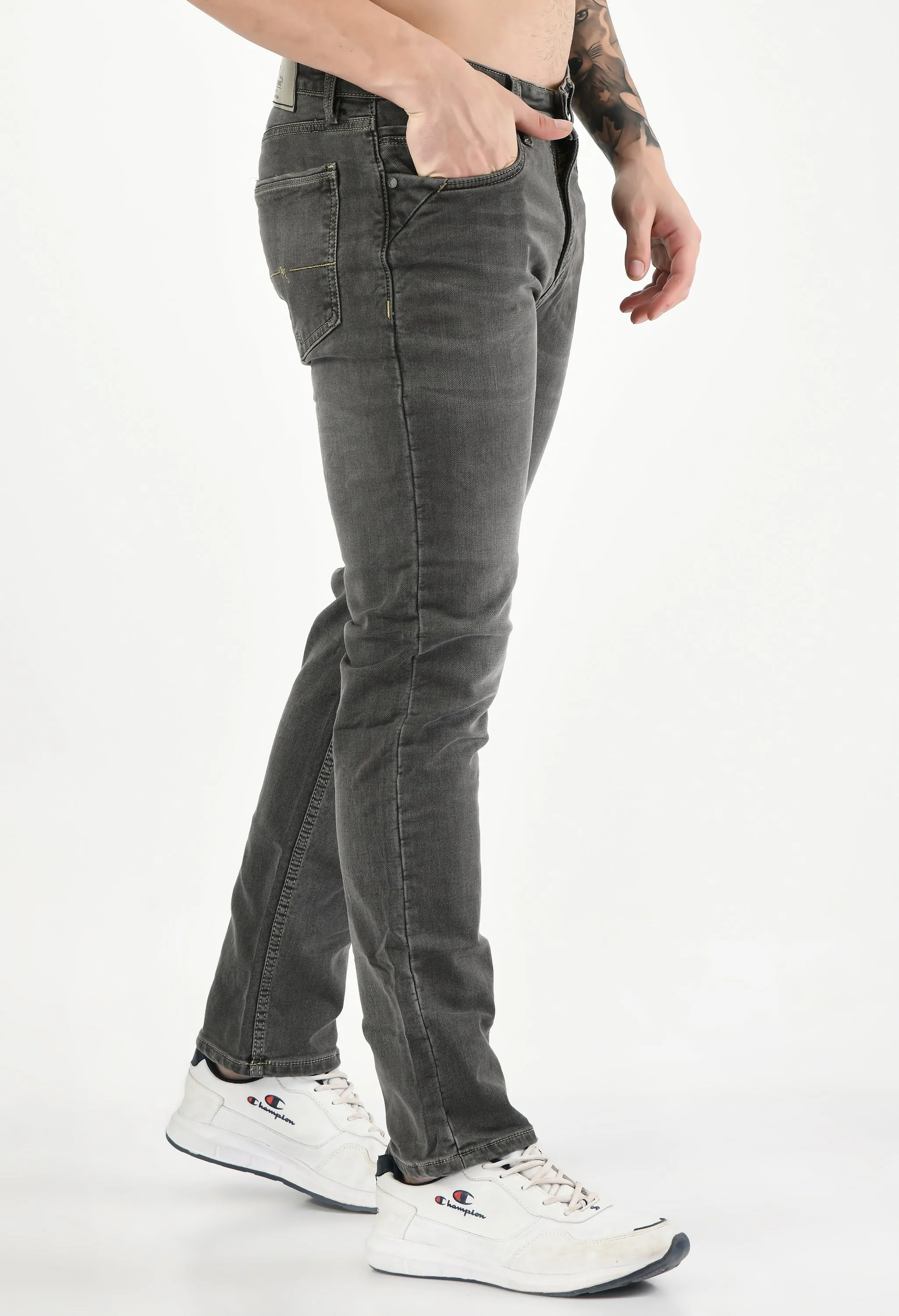 Dark Grey Mid Rise Lycra Slim Fit Jeans