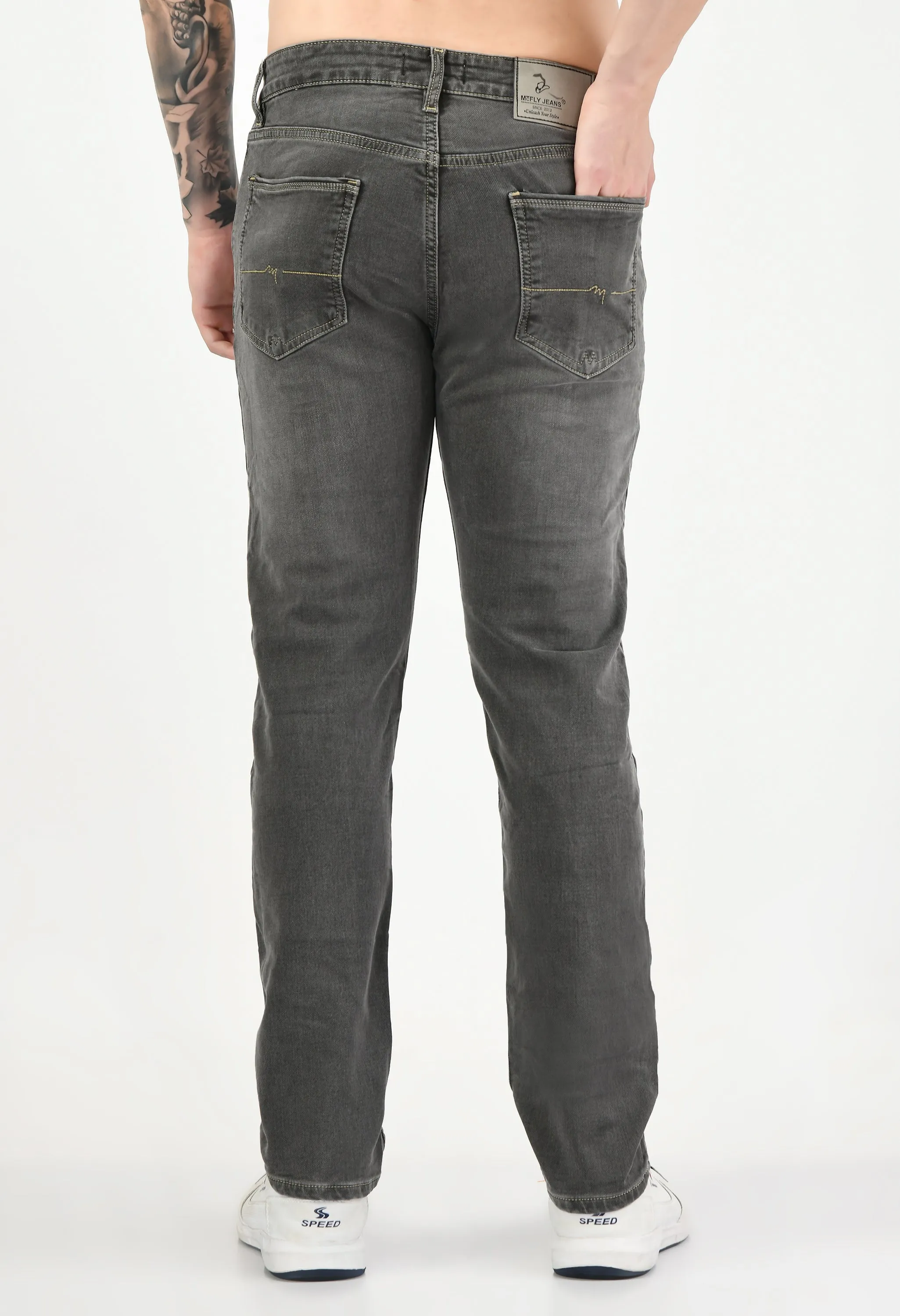 Dark Grey Mid Rise Lycra Slim Fit Jeans