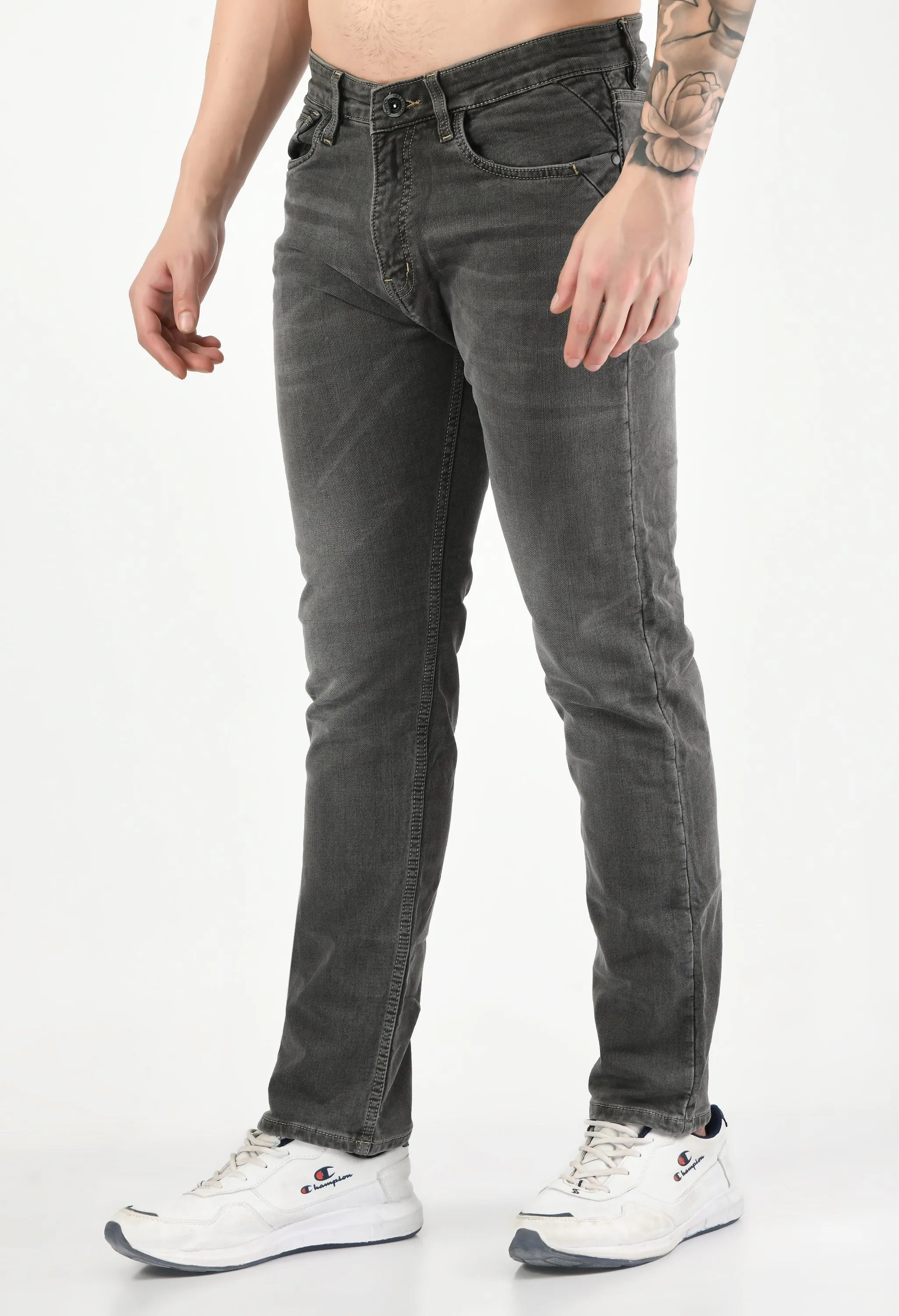 Dark Grey Mid Rise Lycra Slim Fit Jeans