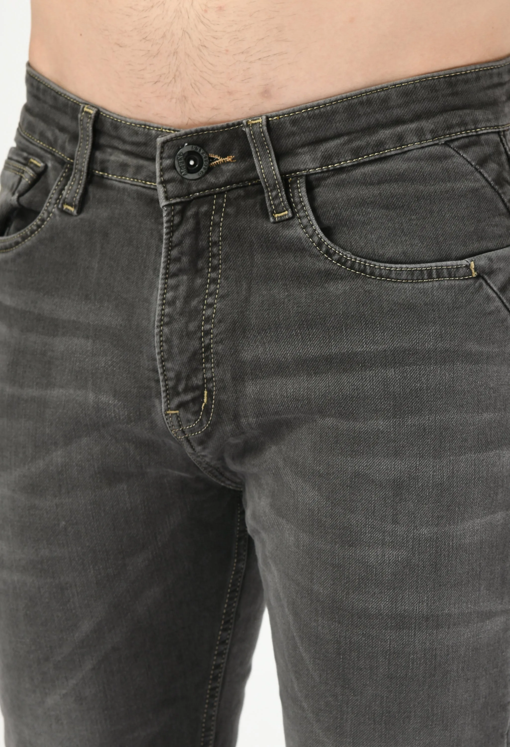 Dark Grey Mid Rise Lycra Slim Fit Jeans