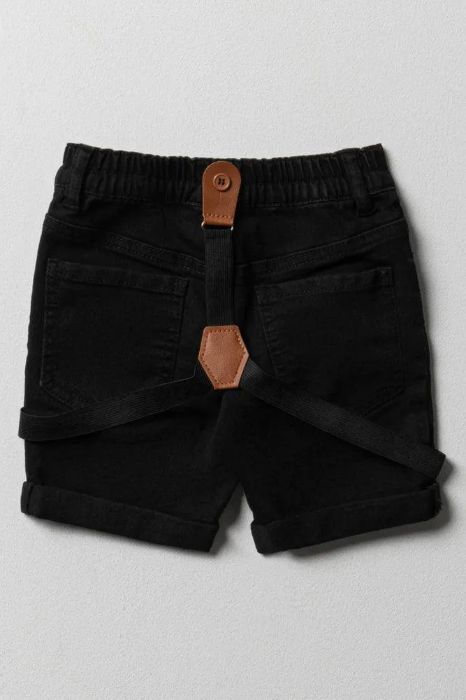 Denim Shorts With Braces Black