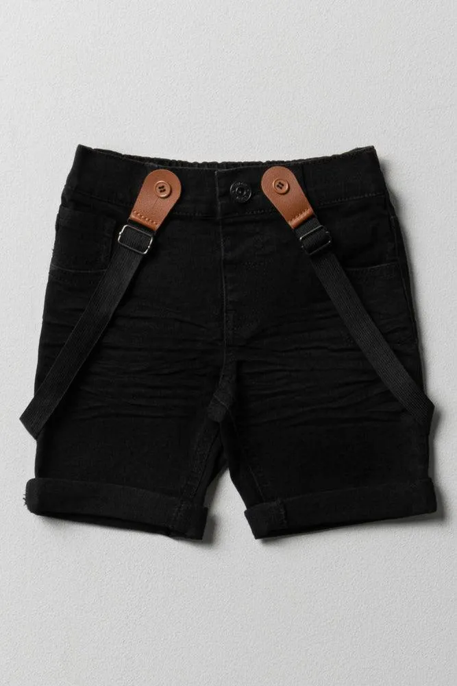 Denim Shorts With Braces Black