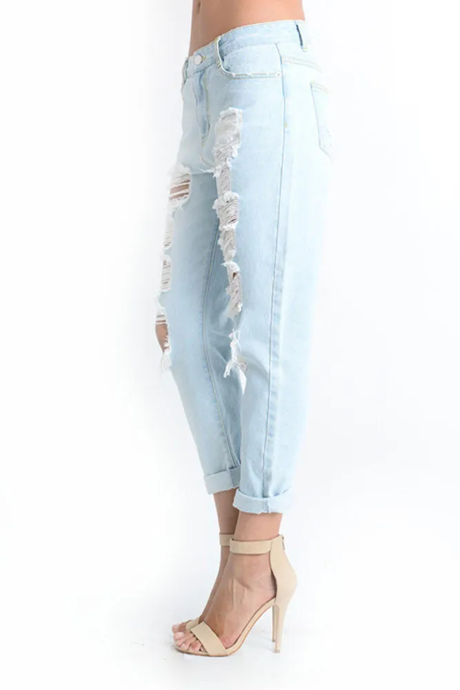 Destroyed Low-Rise Boyfriend Jeans