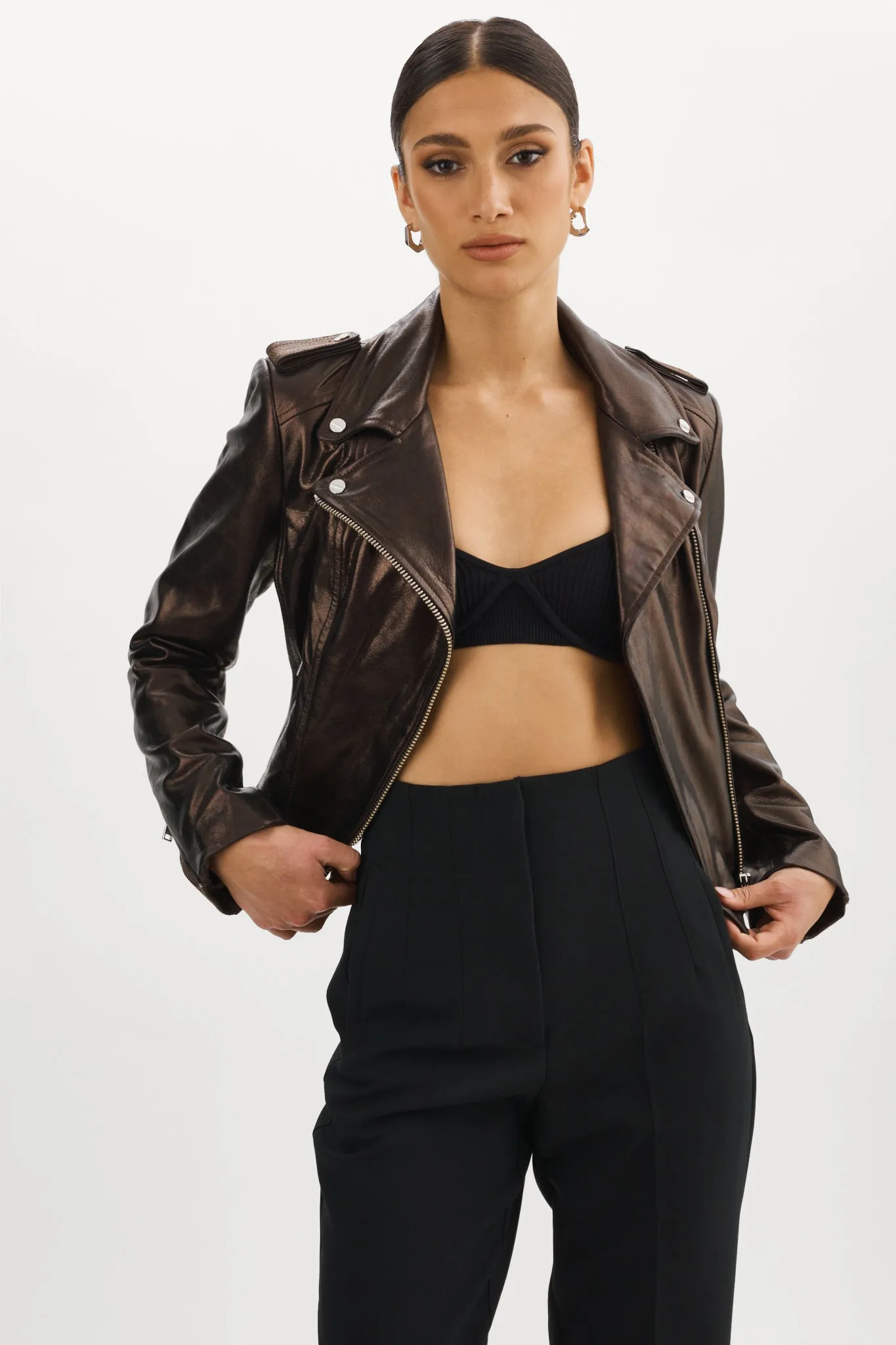 DONNA | Metallic Leather Biker Jacket