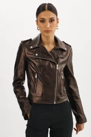 DONNA | Metallic Leather Biker Jacket