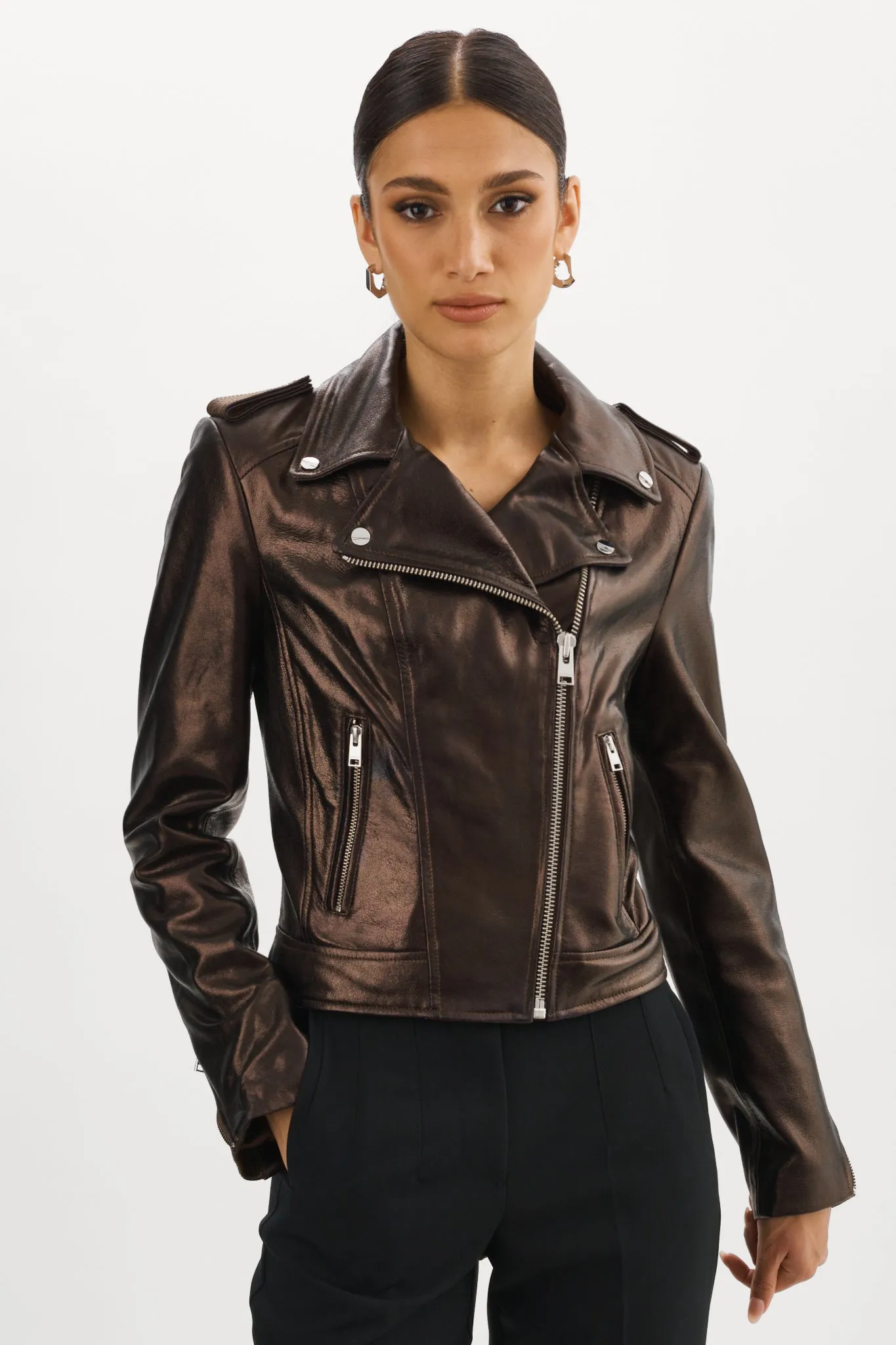 DONNA | Metallic Leather Biker Jacket