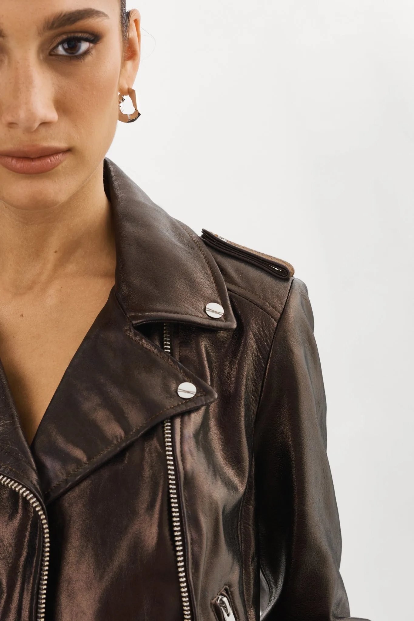 DONNA | Metallic Leather Biker Jacket