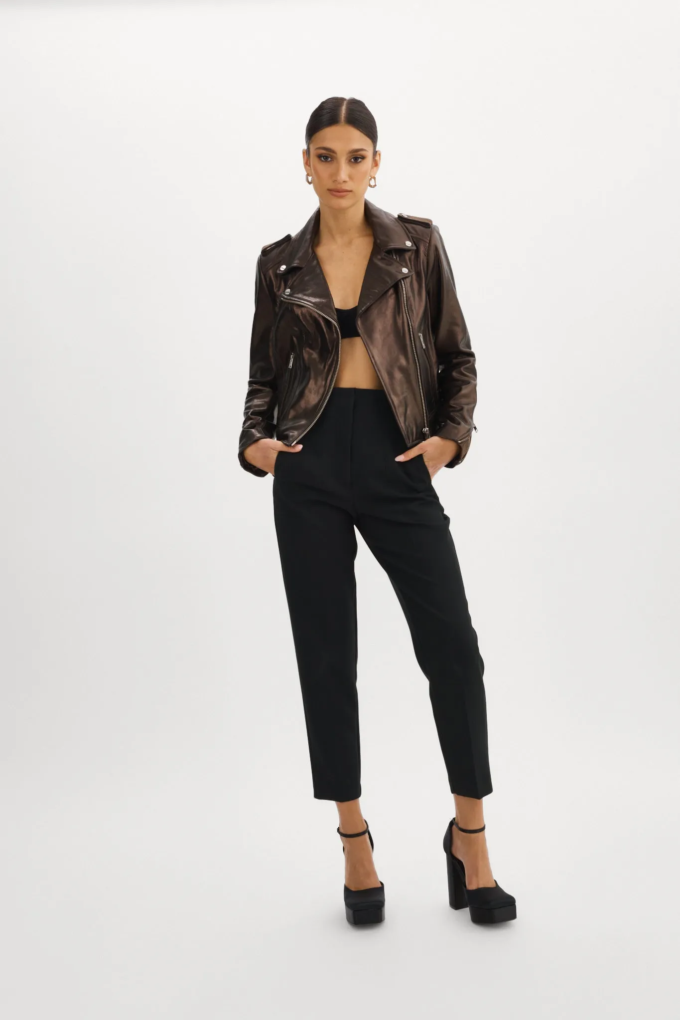 DONNA | Metallic Leather Biker Jacket