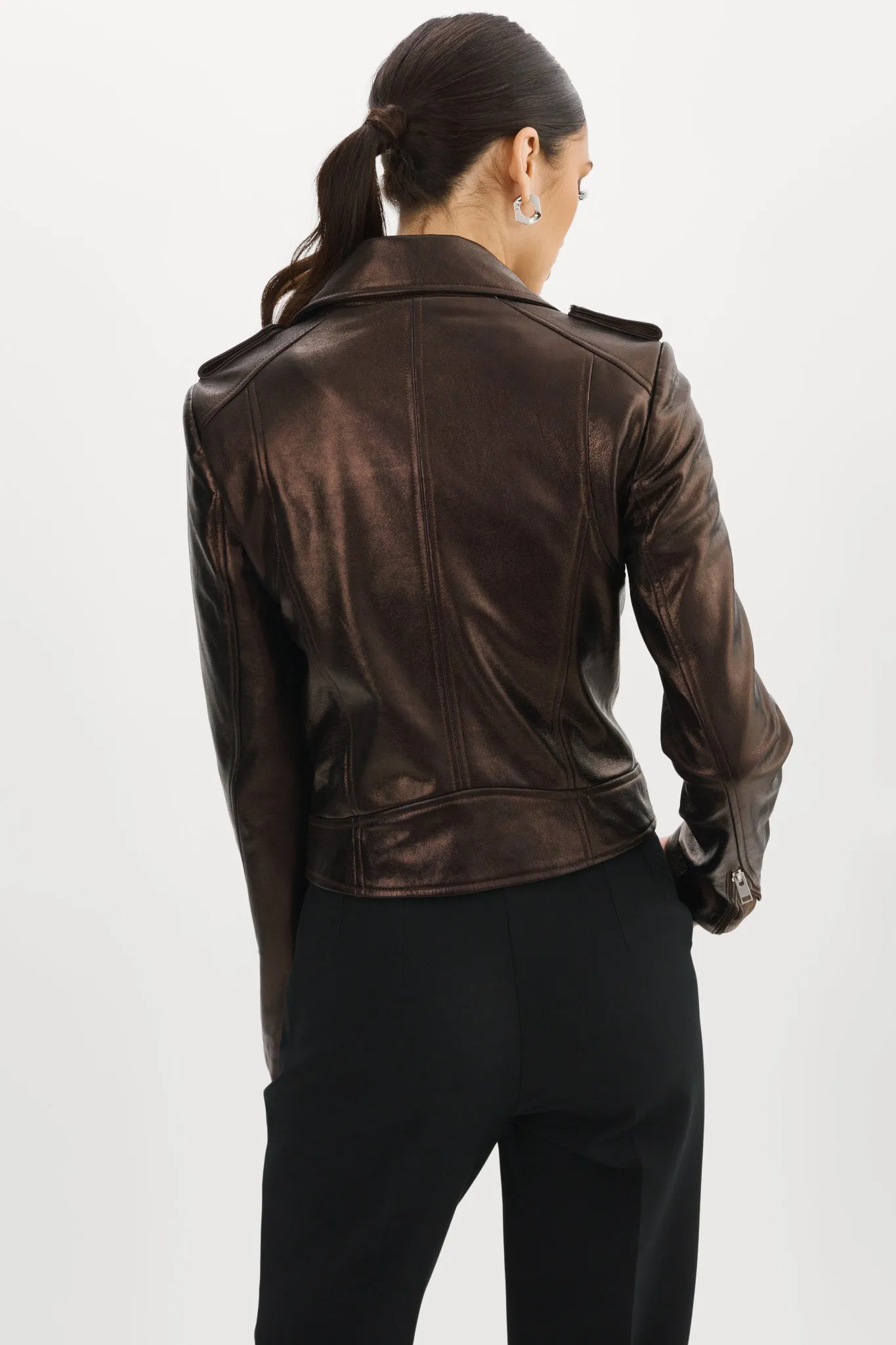 DONNA | Metallic Leather Biker Jacket