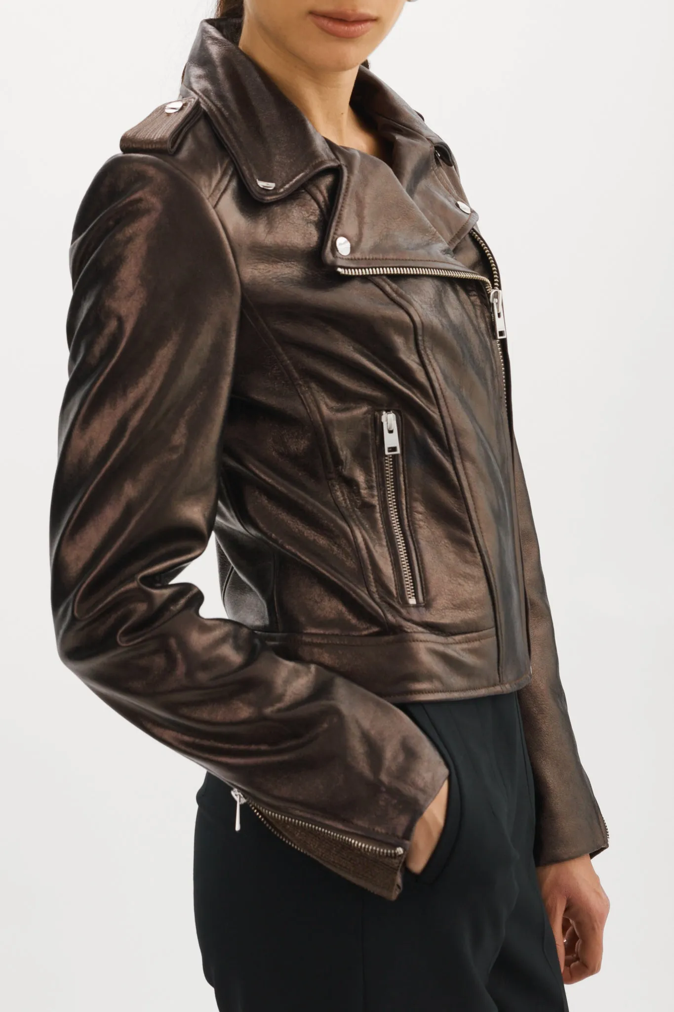 DONNA | Metallic Leather Biker Jacket