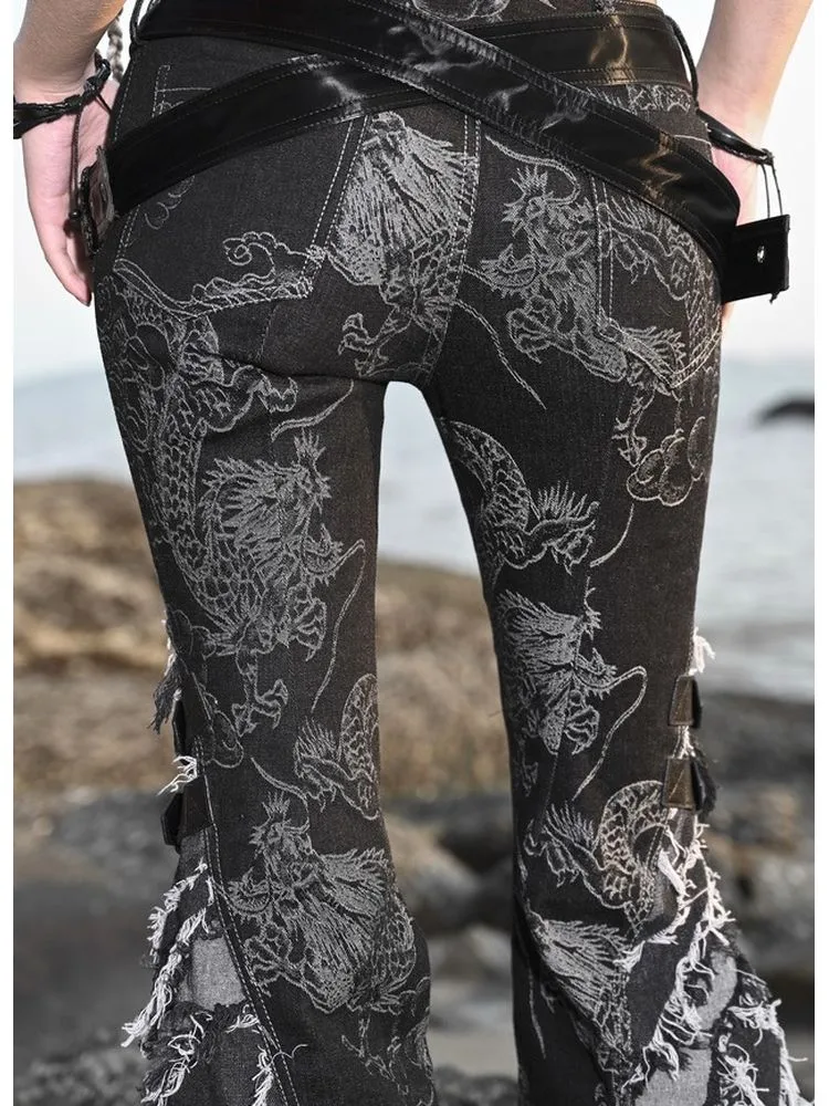 Dragon Print Flare Jeans