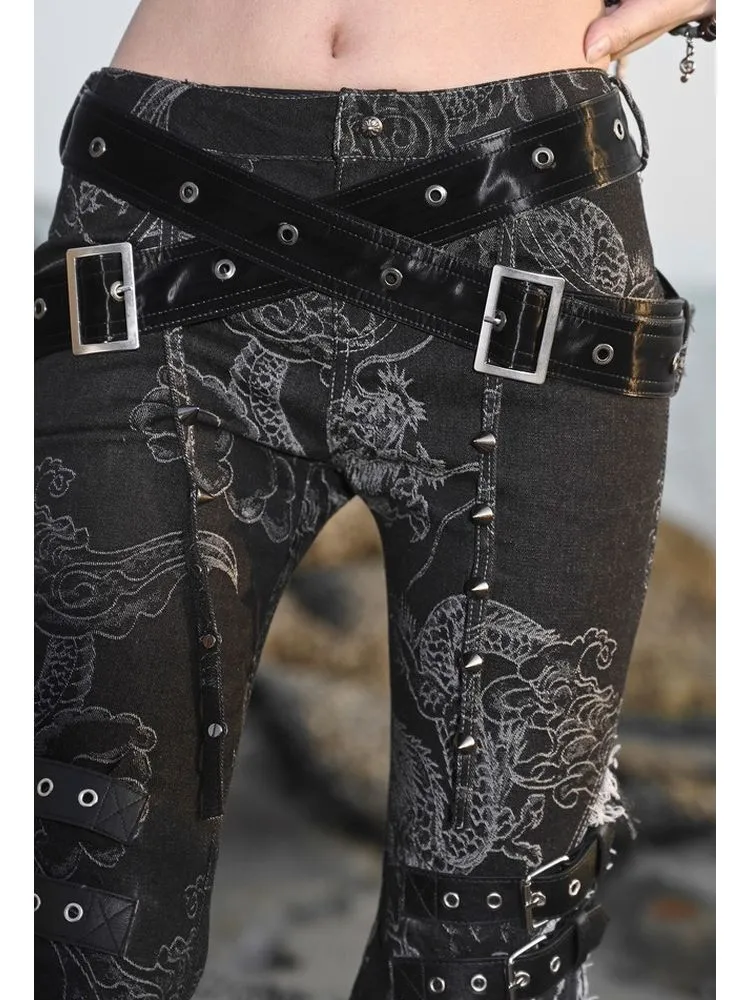 Dragon Print Flare Jeans