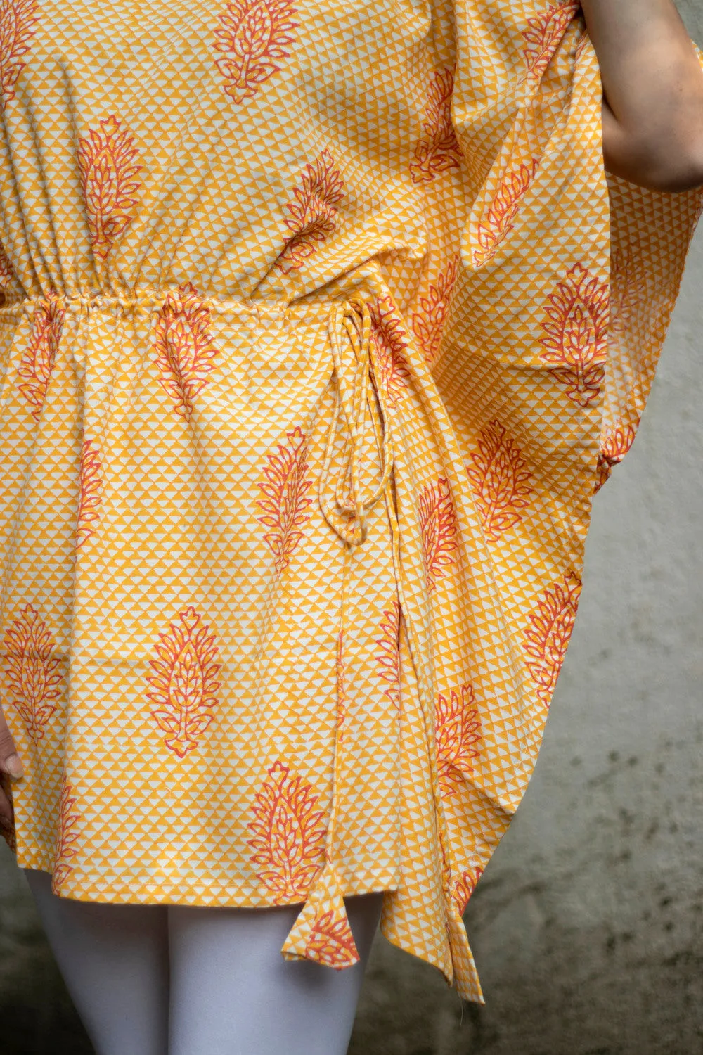 Earthy Route Turmeric yellow short kaftaan in lyocell