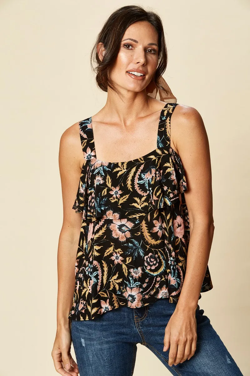 Eb & Ive - Zena Tank - Black Botanical