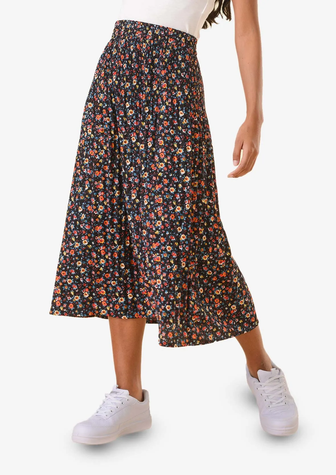 Elasticated Printed Midi Skirt