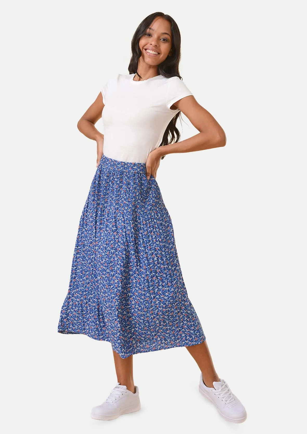 Elasticated Printed Midi Skirt