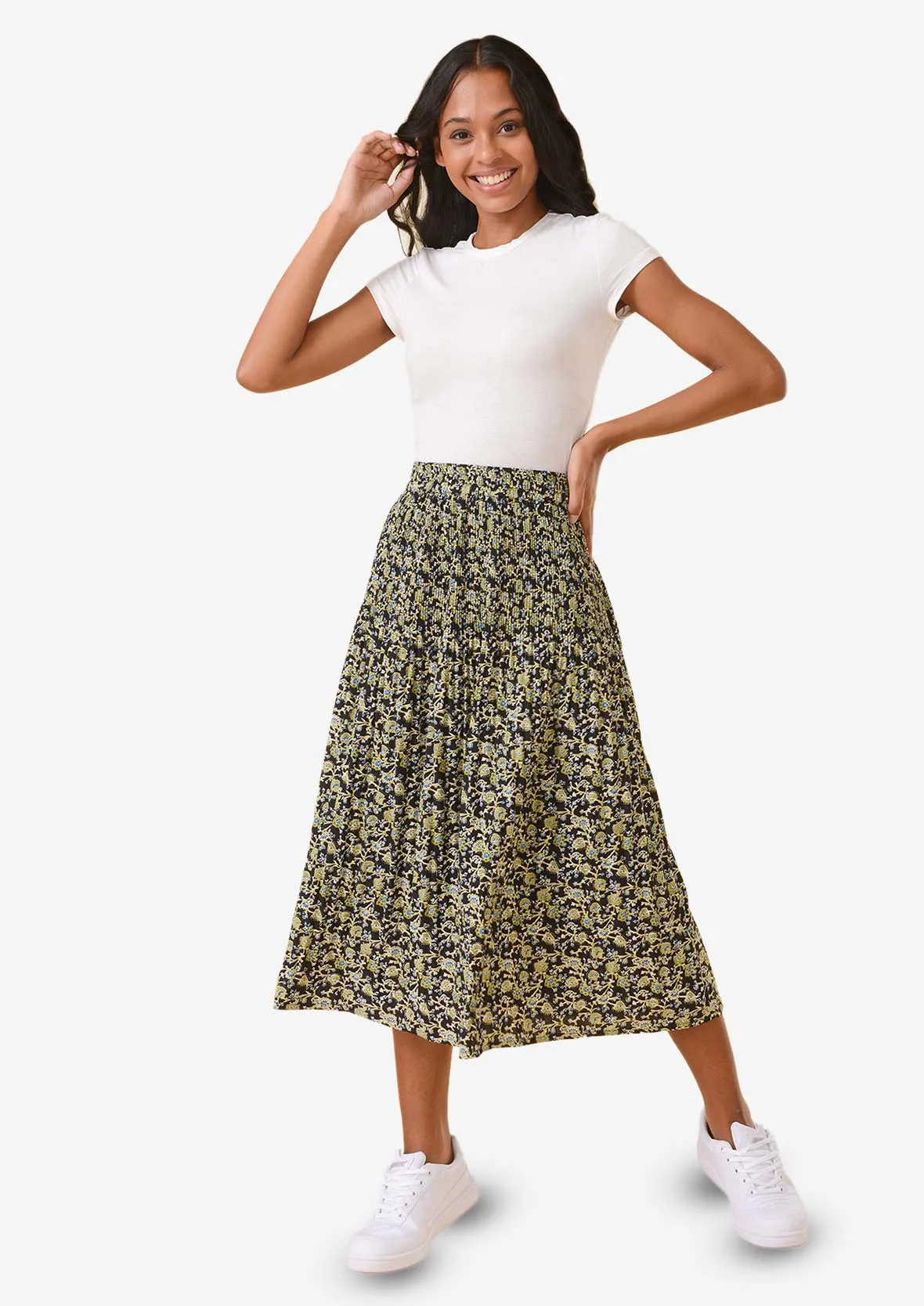 Elasticated Printed Midi Skirt