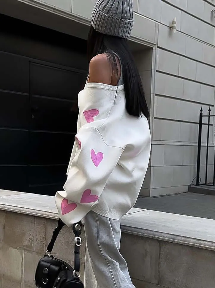 Embroidered Love Heart Knitted Sweater