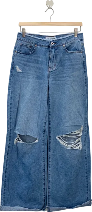 Fashion Nova Blue Distressed Wide Leg Jeans W1