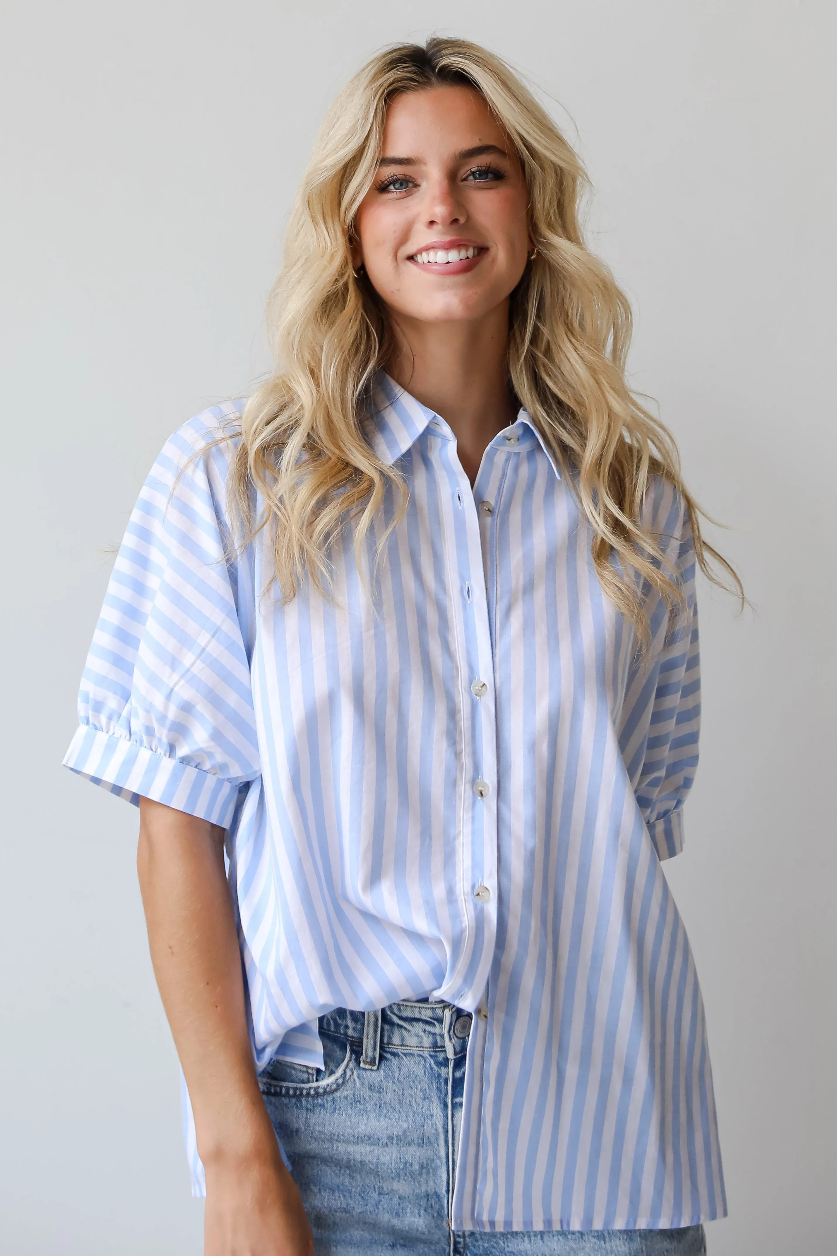 FINAL SALE - Breezy Cutie Light Blue Striped Blouse