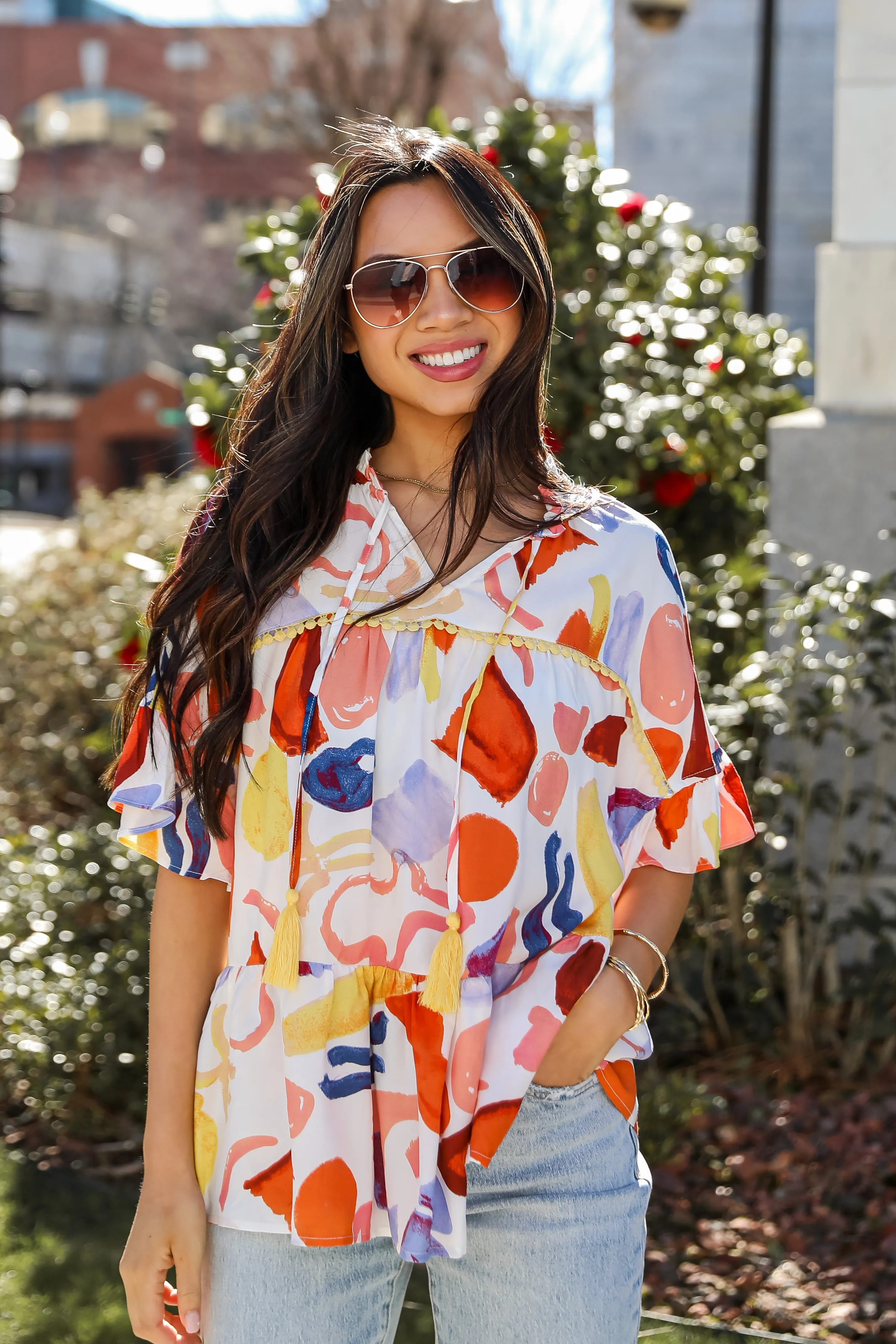 FINAL SALE - Breezy Sophistication Ivory Ruffle Blouse