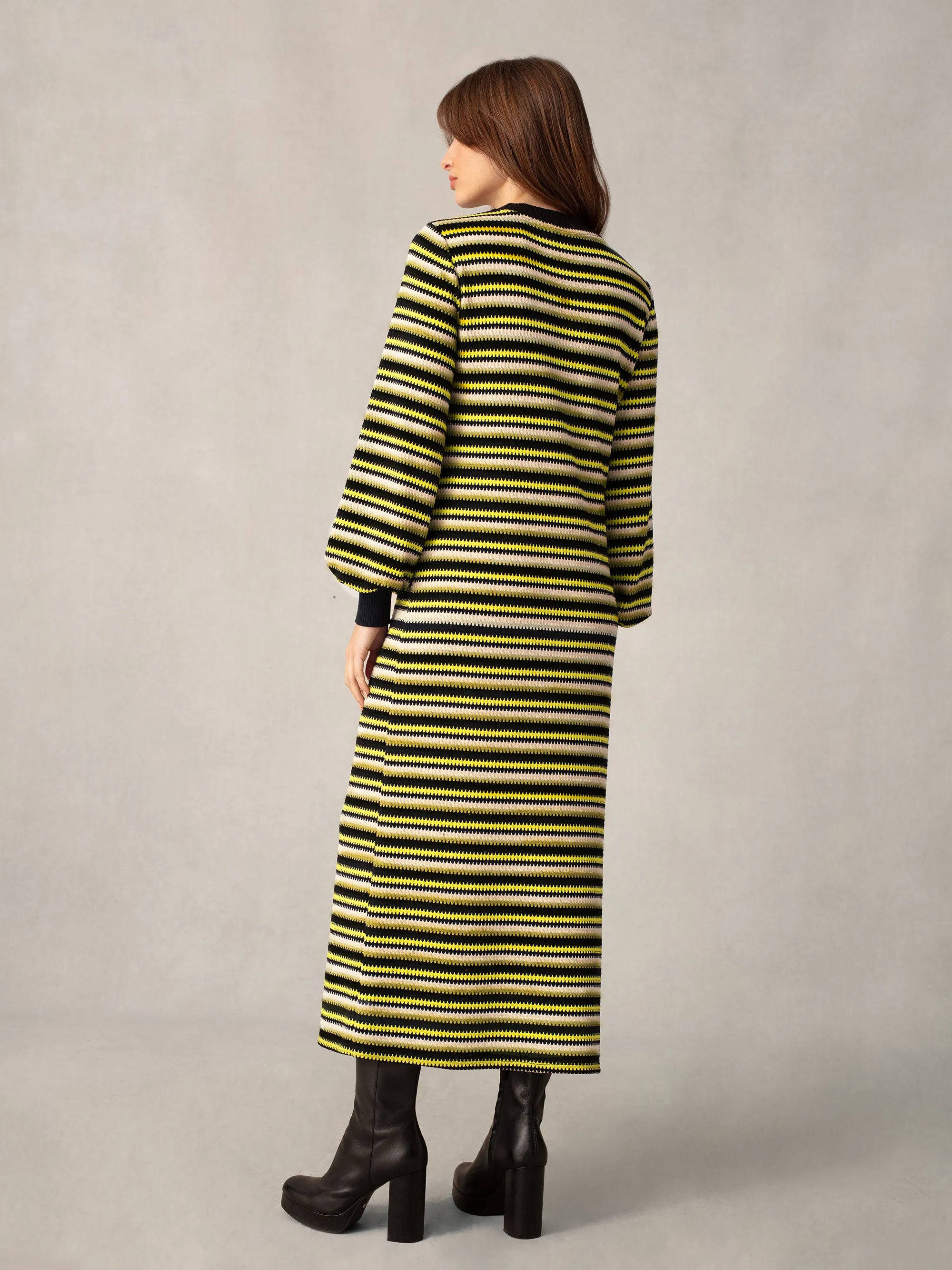 Green Textured Stripe Knitted Dress