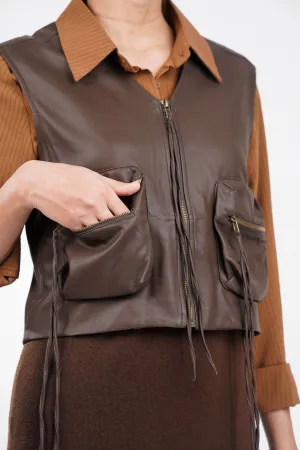 Half-Track Brown Leather Jacket