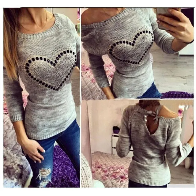 Heart Dots Knitted Pullover Sweater