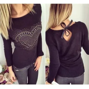 Heart Dots Knitted Pullover Sweater