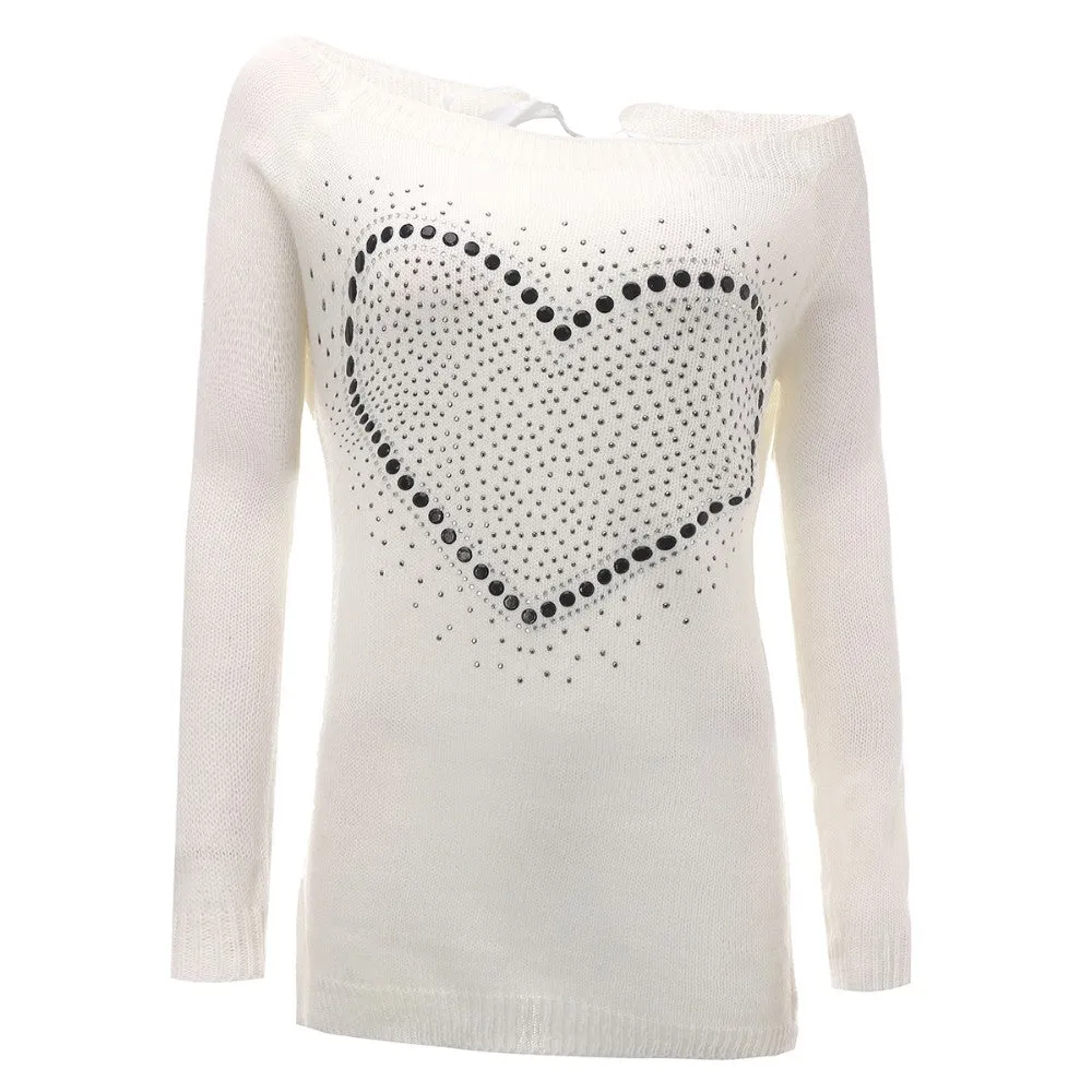 Heart Dots Knitted Pullover Sweater