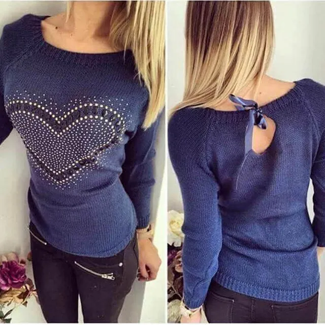 Heart Dots Knitted Pullover Sweater