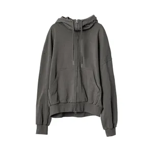 High neck overfit hood zip-up dusty grey